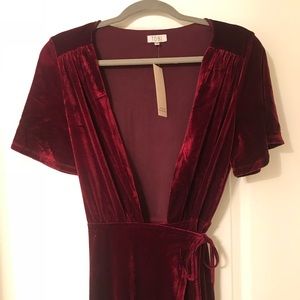 Red Velvet Floor Length Wrap Dress Gown